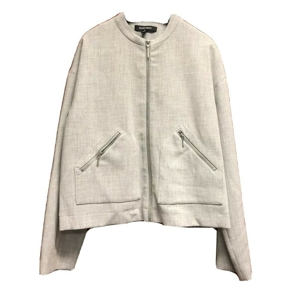 Ellen Tracy Jacket Autumn Botanical Slate Heather Poly Viscose Sz 6 NWT
